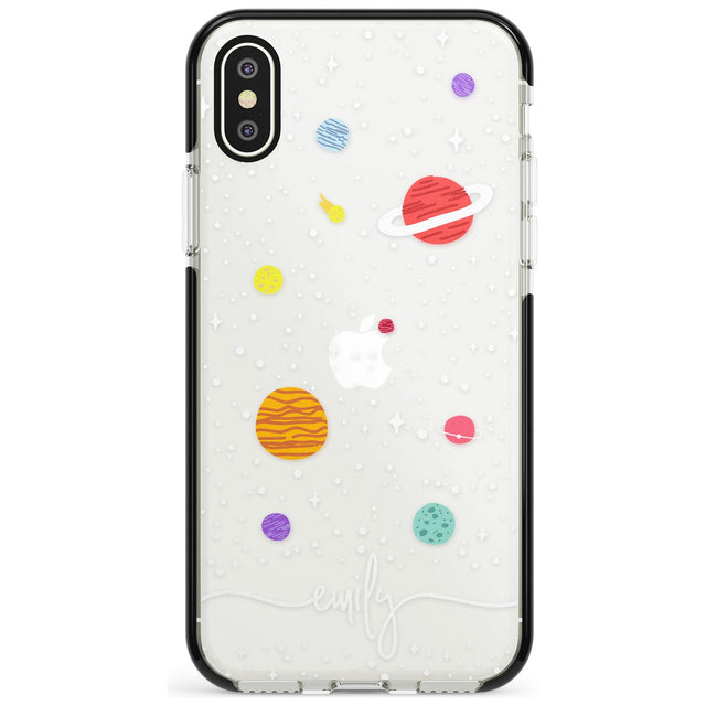 Custom Cute Cartoon Planets (Clear) Pink Fade Impact Phone Case for iPhone X XS Max XR