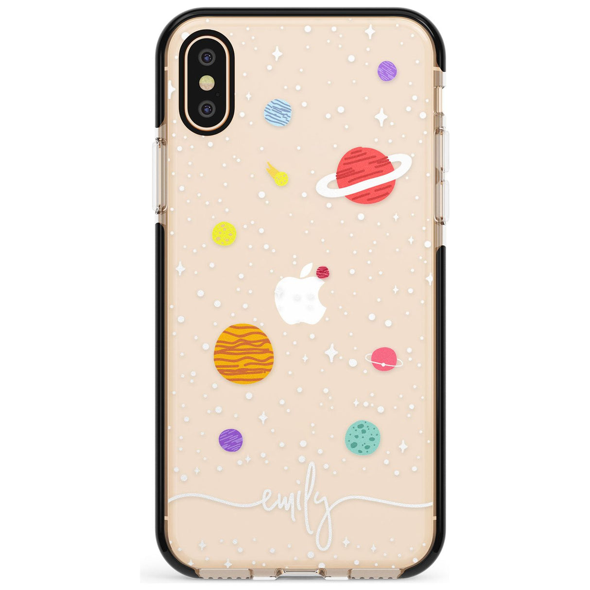 Custom Cute Cartoon Planets (Clear) Pink Fade Impact Phone Case for iPhone X XS Max XR