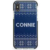 Personalised Blue Christmas Knitted Jumper Black Impact Phone Case for iPhone X XS Max XR