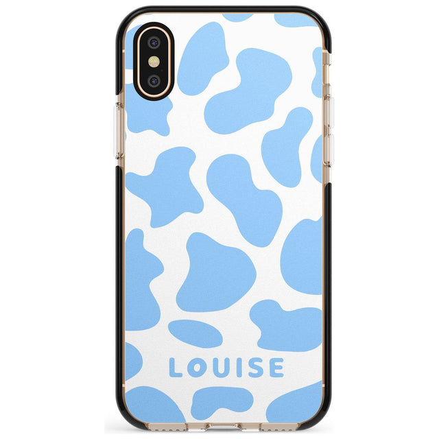 Personalised Blue and White Cow Print Black Impact Phone Case for iPhone X XS Max XR