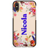 Custom Text with Floral Borders Pink Fade Impact Phone Case for iPhone X XS Max XR