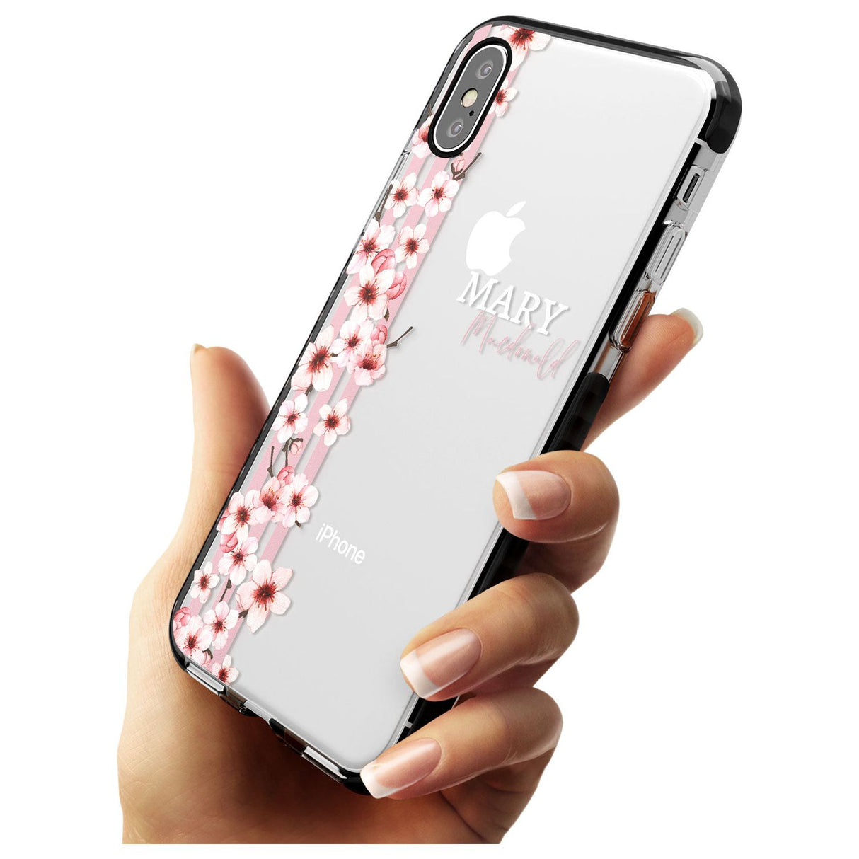 Cherry Blossoms & Stripes Transparent  Pink Fade Impact Phone Case for iPhone X XS Max XR