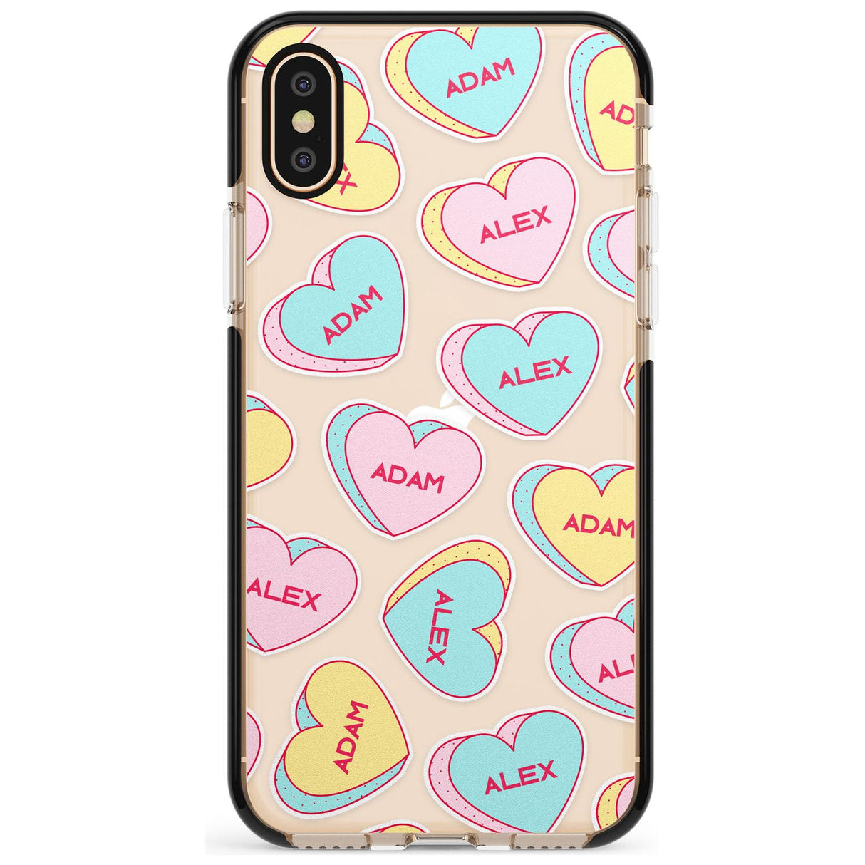 Custom Text Love Hearts Pink Fade Impact Phone Case for iPhone X XS Max XR