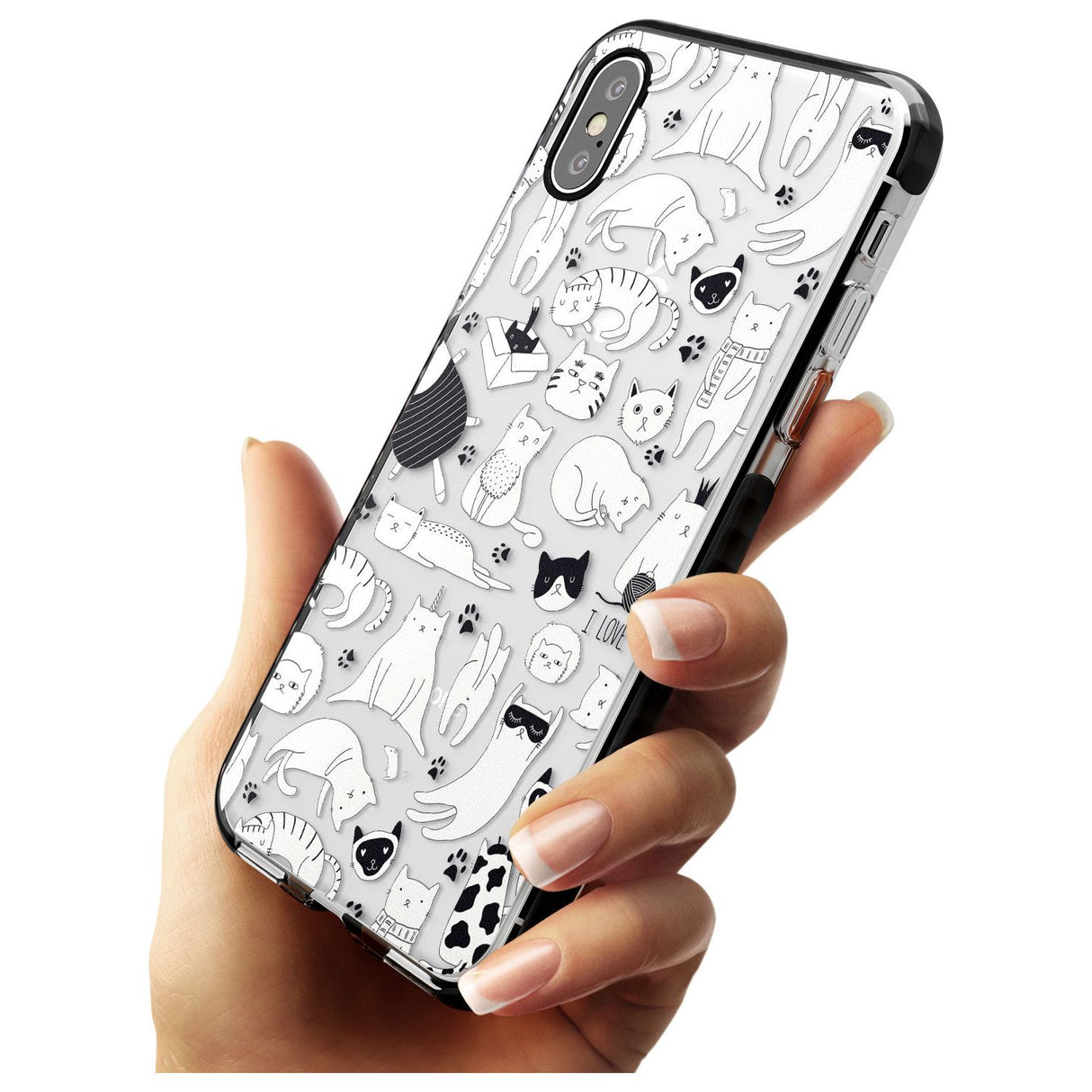 Cartoon Cat Collage - Black & White Pink Fade Impact Phone Case for iPhone X XS Max XR