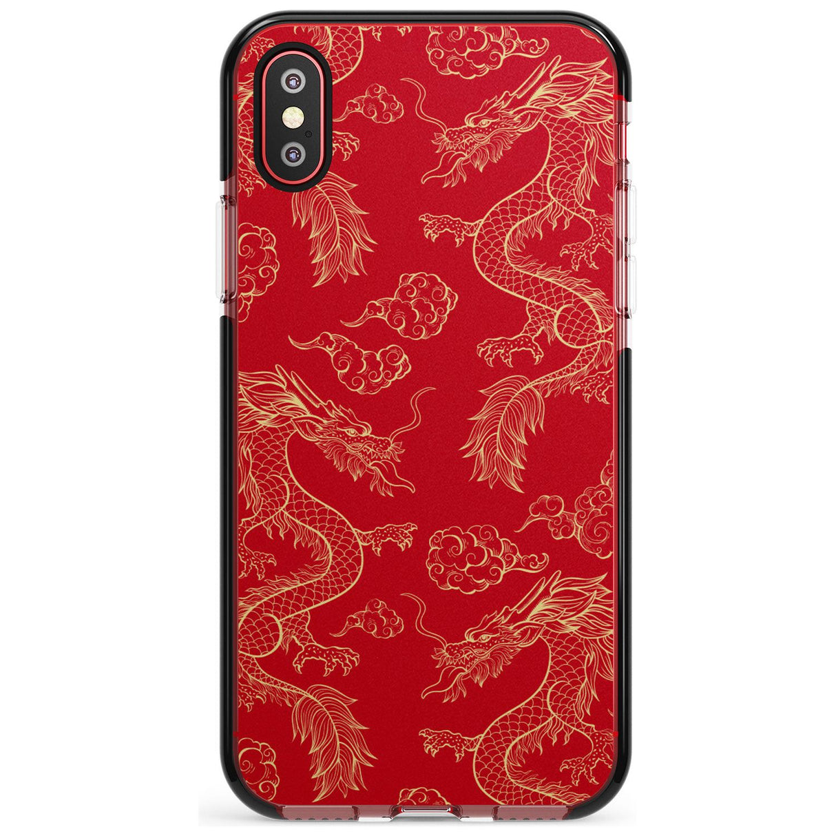 Red and Gold Dragon Pattern Black Impact Phone Case for iPhone X XS Max XR