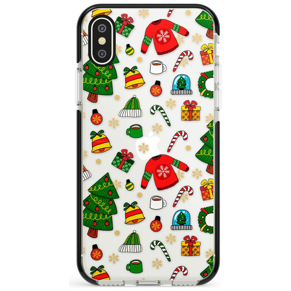 Christmas Mixture Pattern Black Impact Phone Case for iPhone X XS Max XR