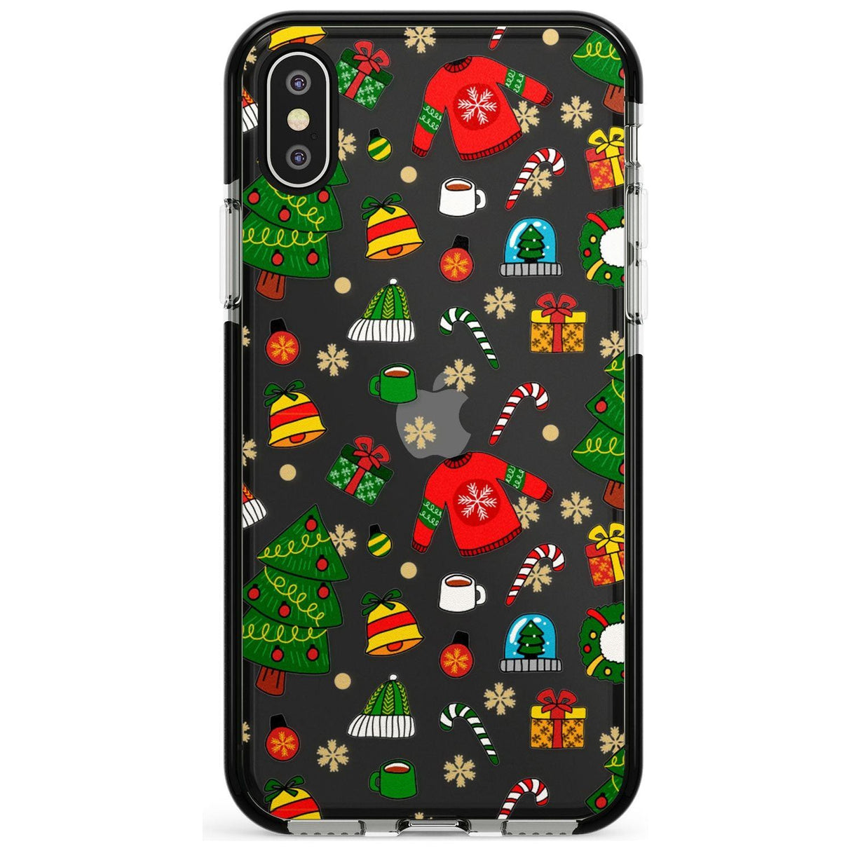 Christmas Mixture Pattern Black Impact Phone Case for iPhone X XS Max XR