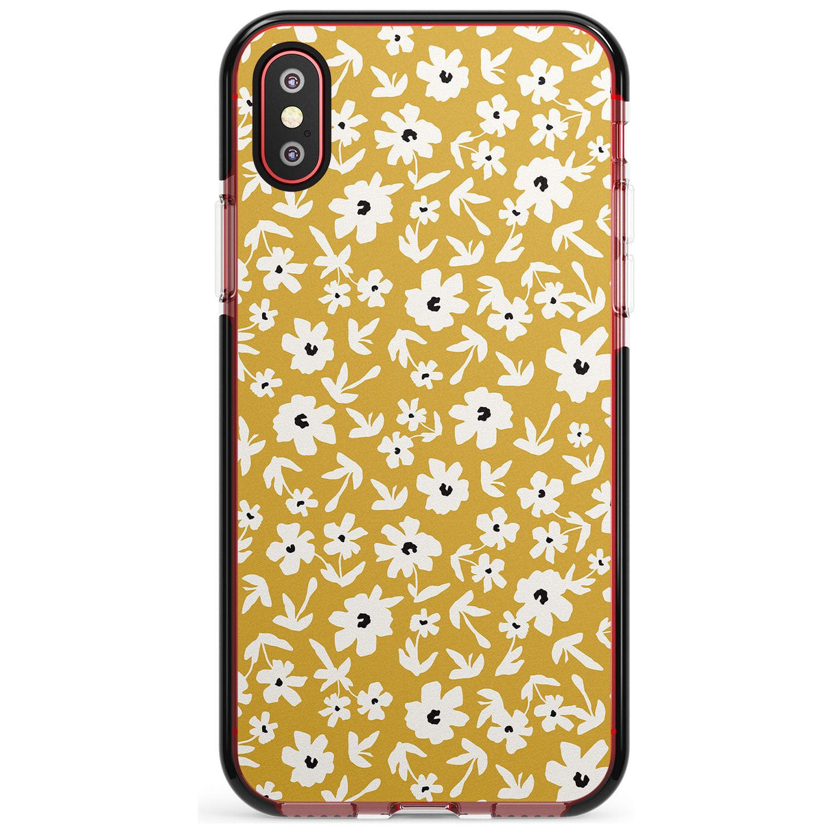 Floral Print on Mustard - Cute Floral Design Pink Fade Impact Phone Case for iPhone X XS Max XR