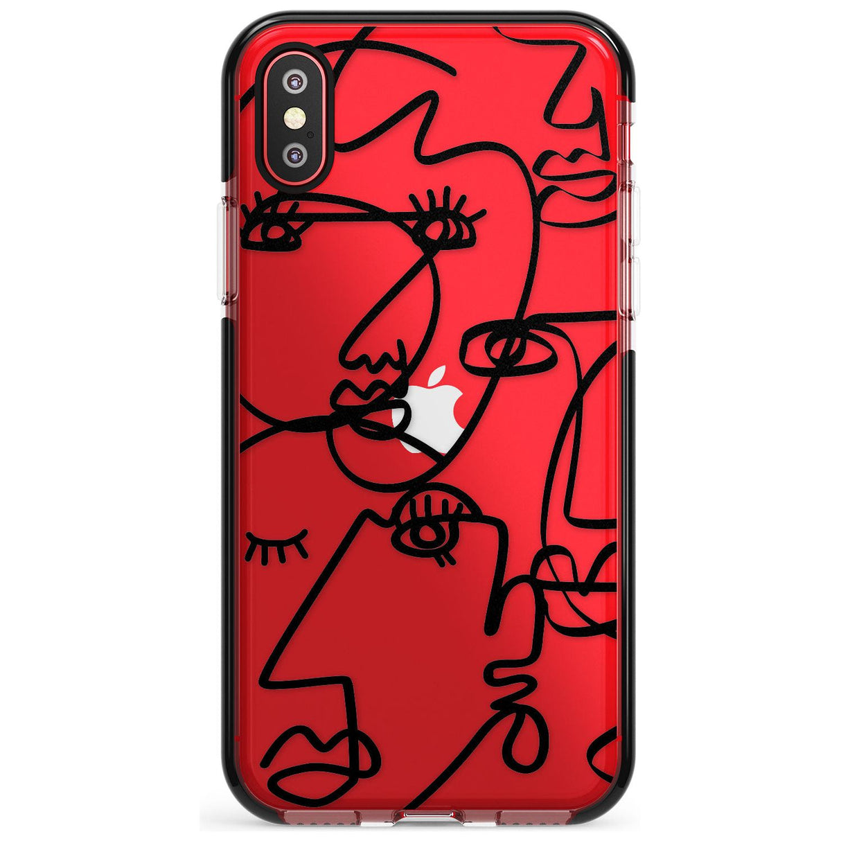 Continuous Line Faces: Black on Clear Pink Fade Impact Phone Case for iPhone X XS Max XR