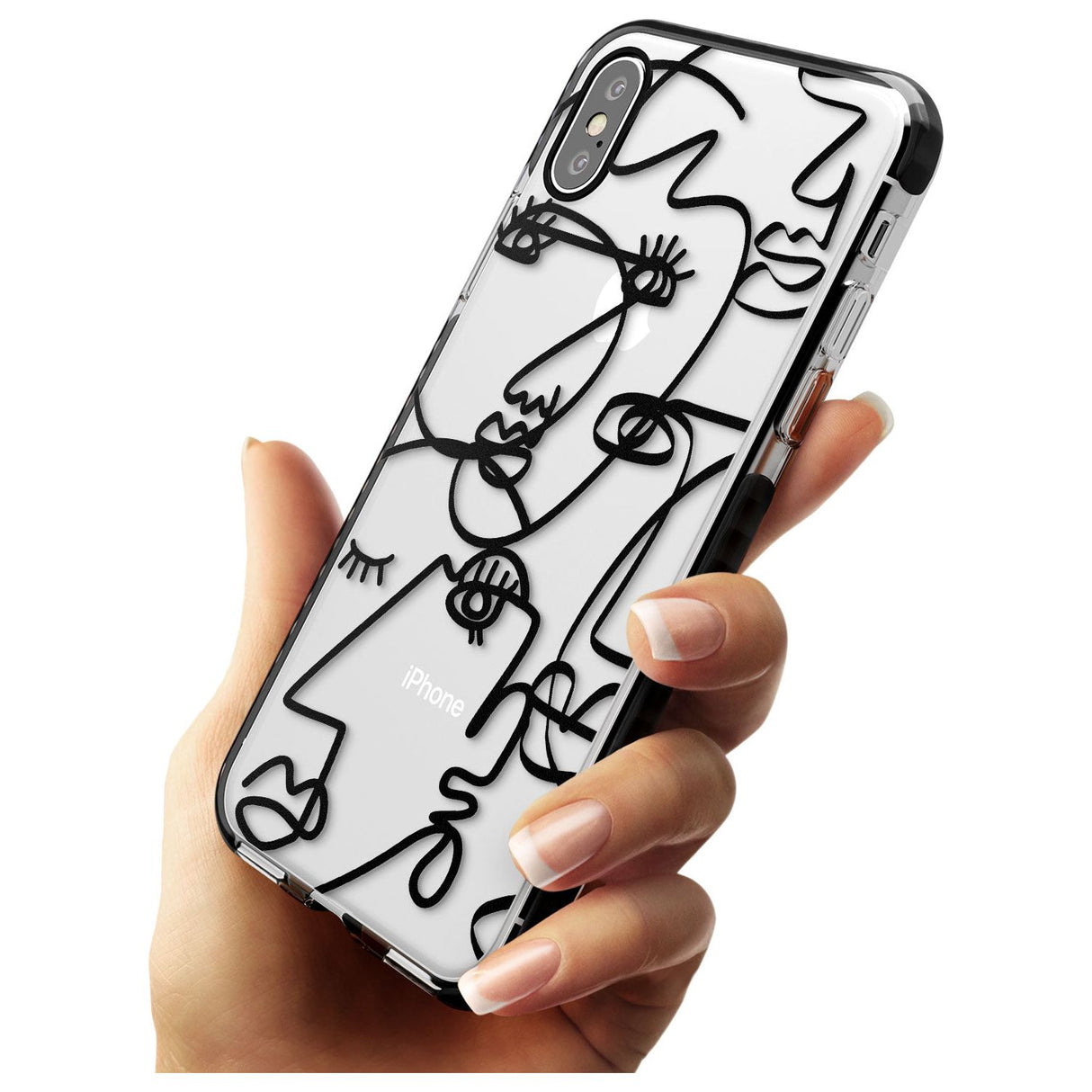 Continuous Line Faces: Black on Clear Pink Fade Impact Phone Case for iPhone X XS Max XR