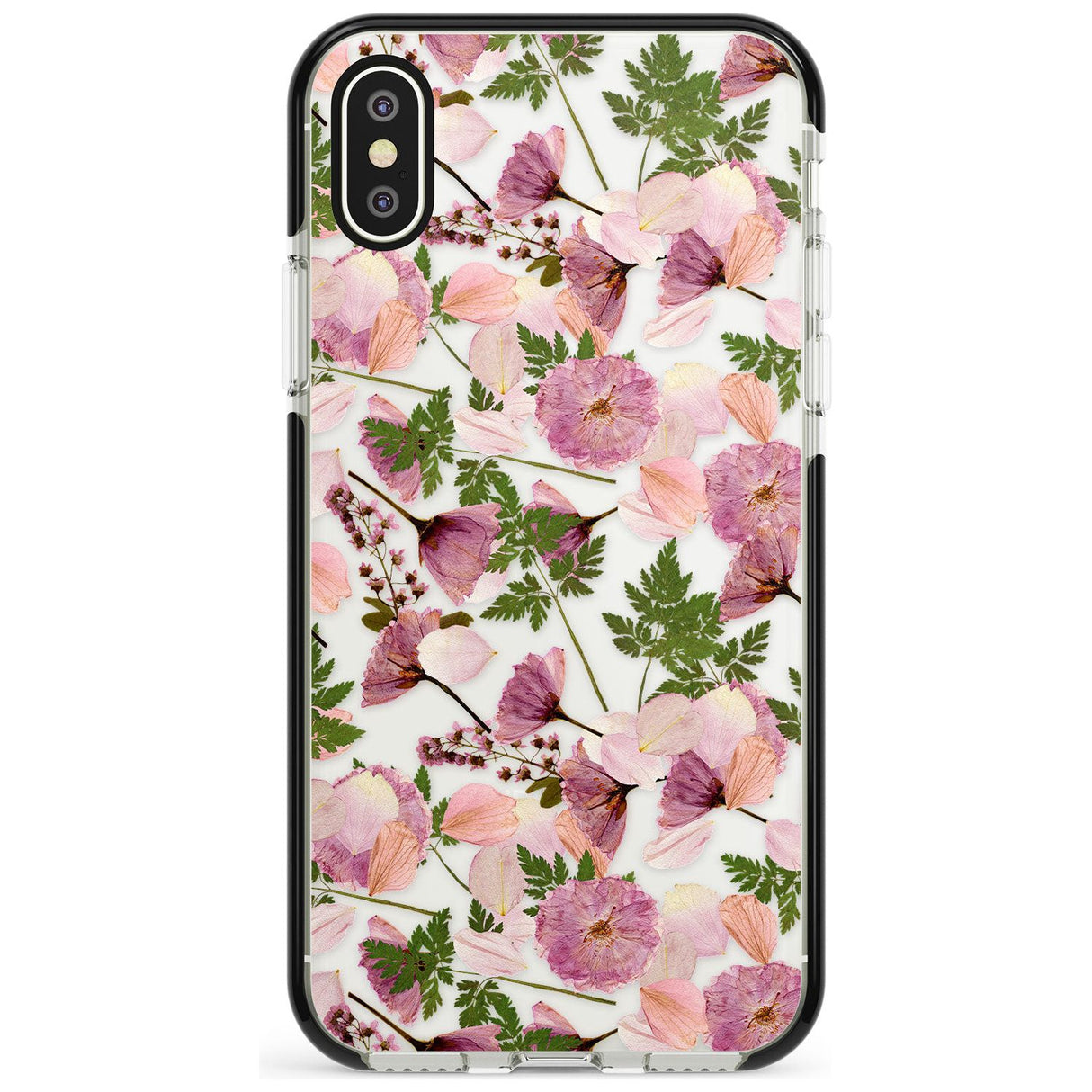 Leafy Floral Pattern Transparent Design Black Impact Phone Case for iPhone X XS Max XR