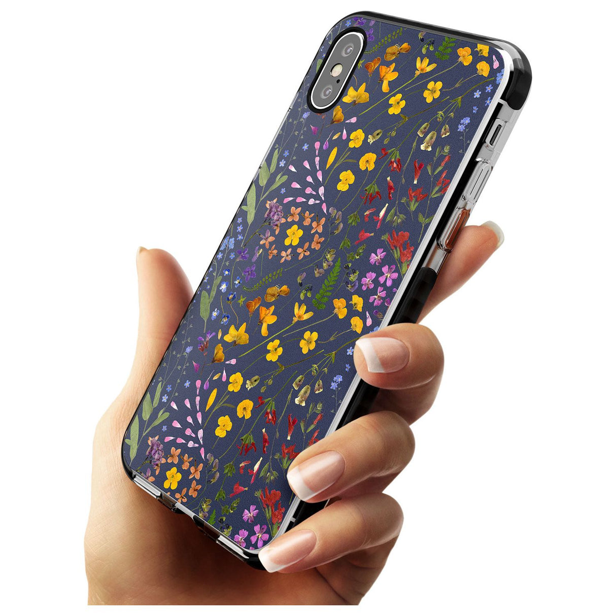 Wildflower & Leaves Cluster Design - Navy Black Impact Phone Case for iPhone X XS Max XR