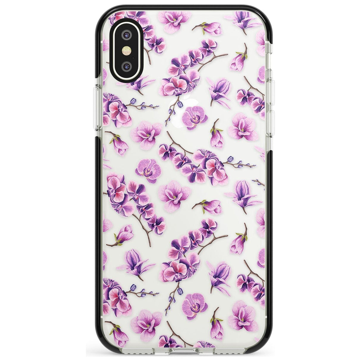 Purple Orchids Transparent Floral Black Impact Phone Case for iPhone X XS Max XR