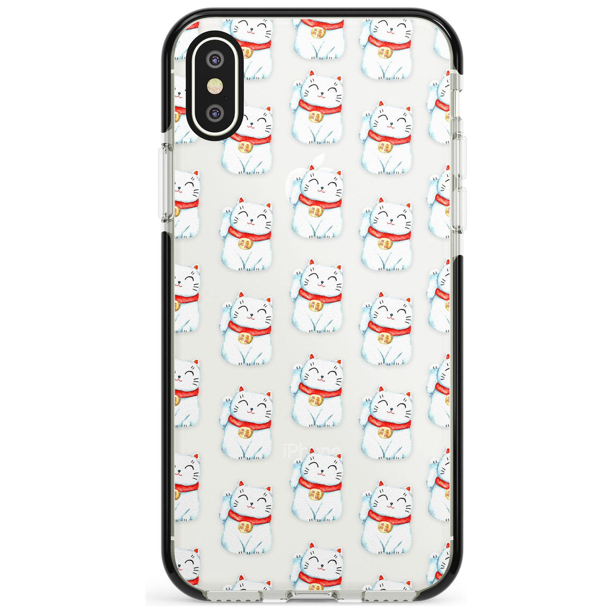 Lucky Cat Maneki-Neko Japanese Pattern Black Impact Phone Case for iPhone X XS Max XR