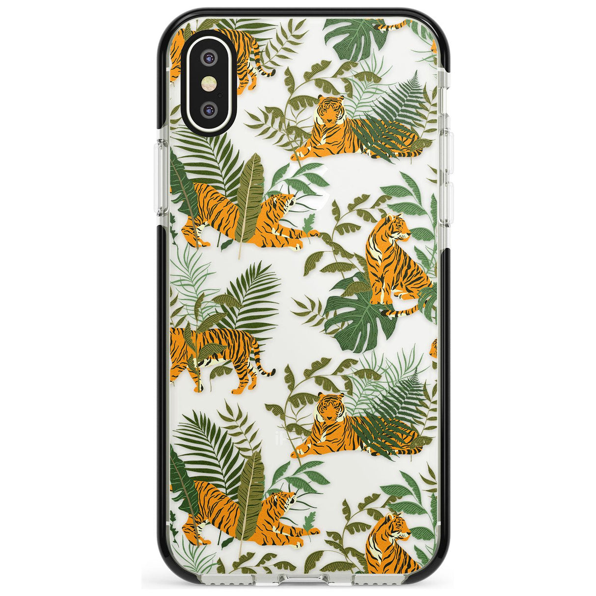 ClearTiger & Fern Jungle Cat Pattern Black Impact Phone Case for iPhone X XS Max XR