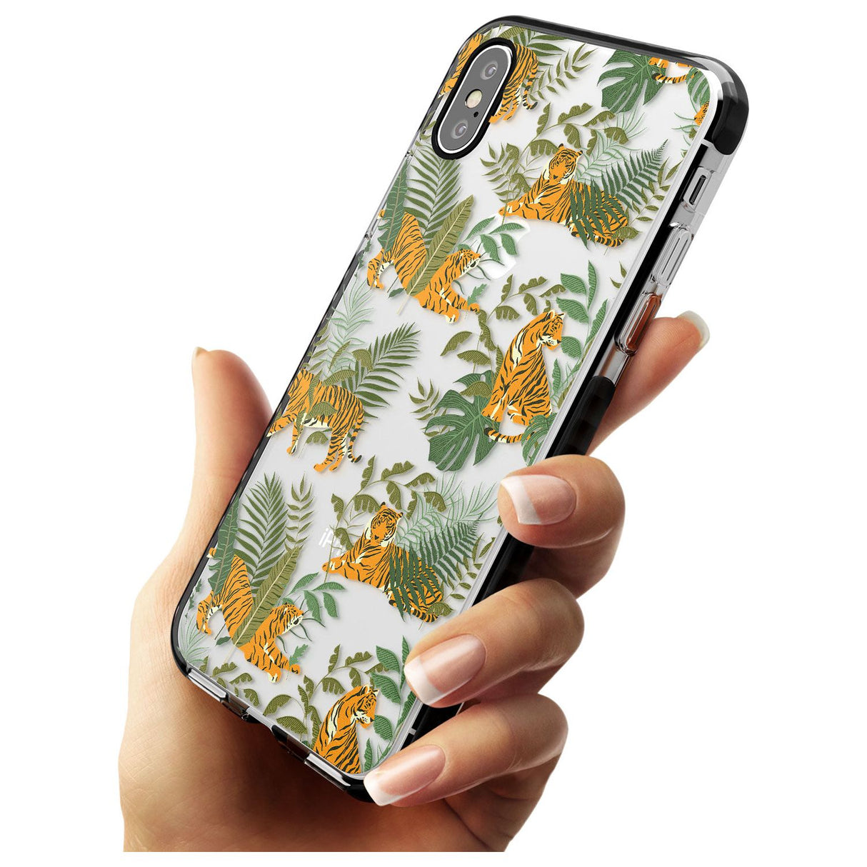 ClearTiger & Fern Jungle Cat Pattern Black Impact Phone Case for iPhone X XS Max XR