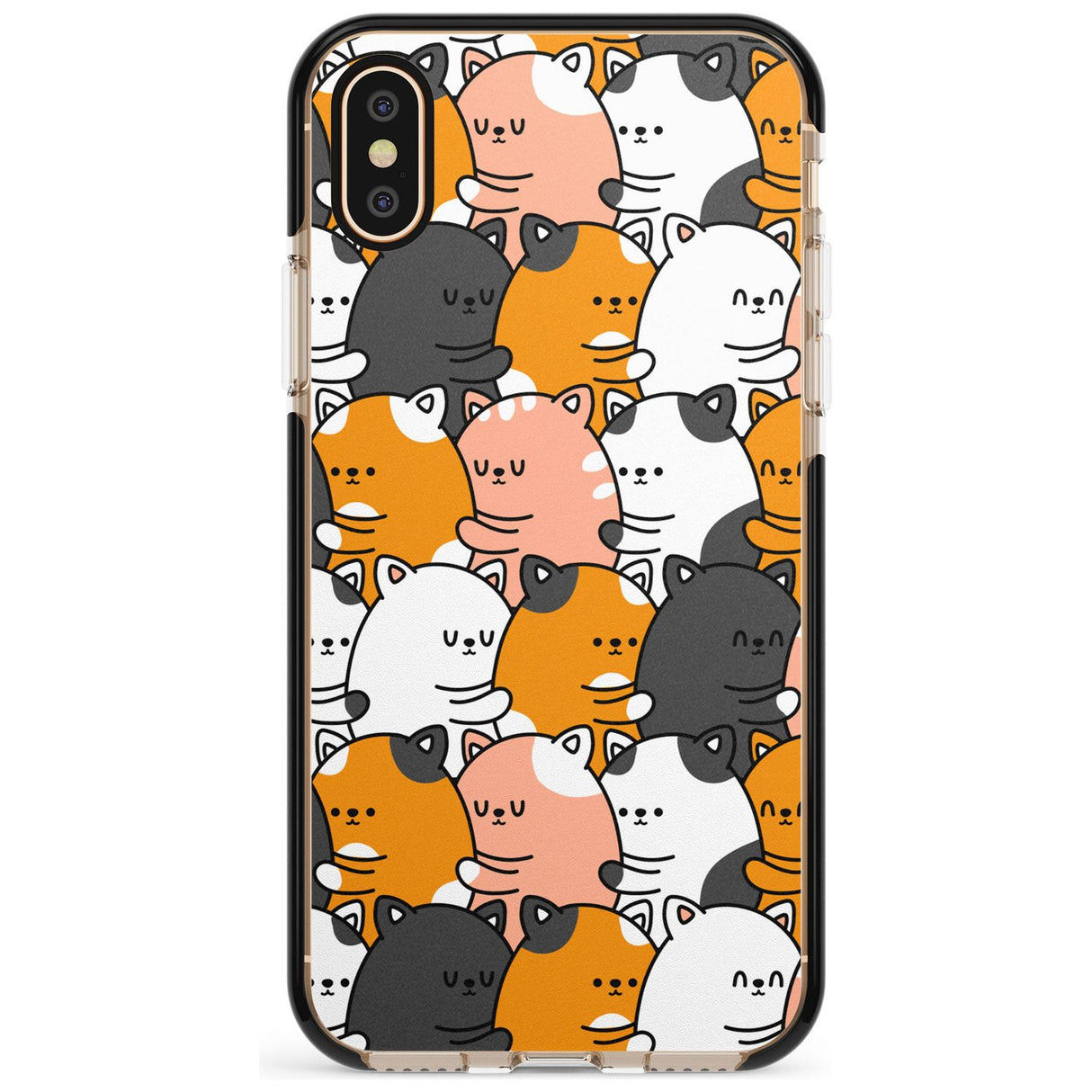 Spooning Cats Kawaii Pattern Black Impact Phone Case for iPhone X XS Max XR