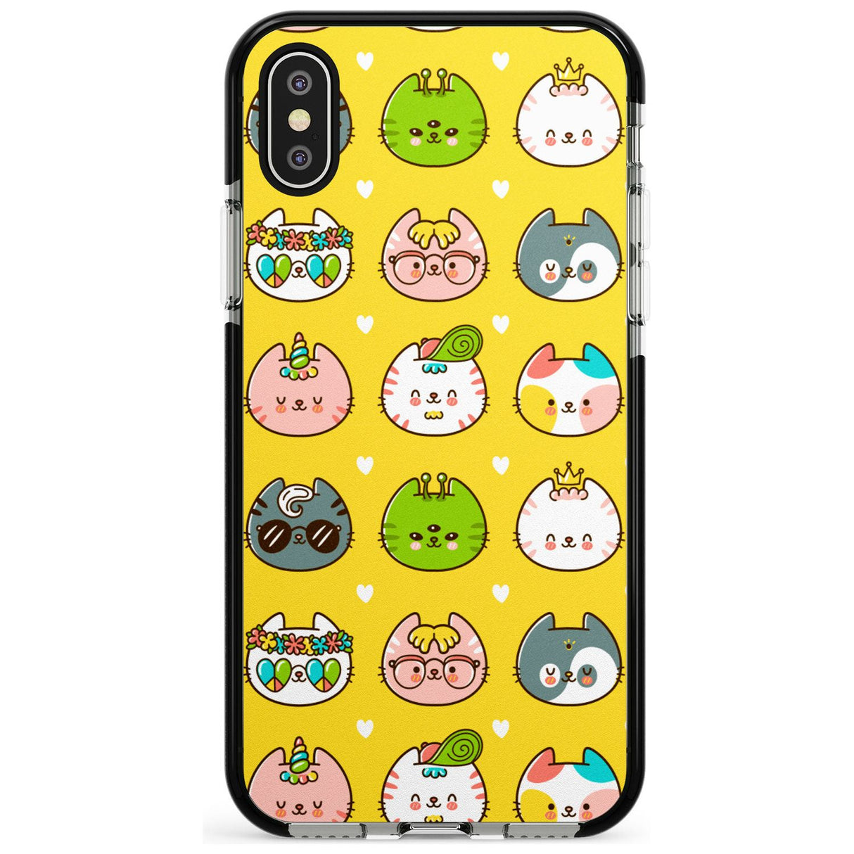 Mythical Cats Kawaii Pattern Black Impact Phone Case for iPhone X XS Max XR