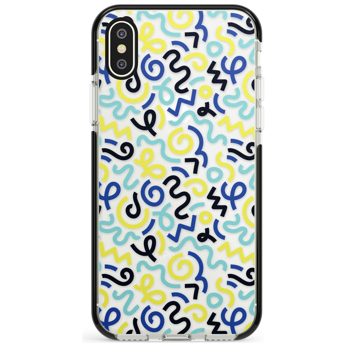 Blue & Yellow Shapes Memphis Retro Pattern Design Black Impact Phone Case for iPhone X XS Max XR