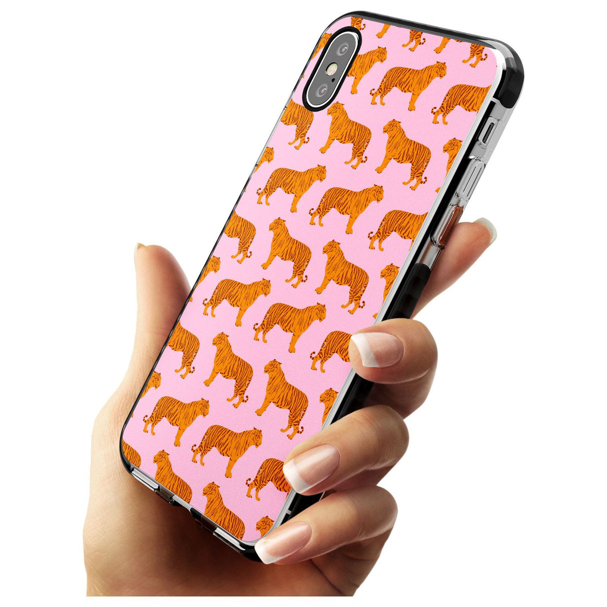 Tigers on Pink Pattern Black Impact Phone Case for iPhone X XS Max XR