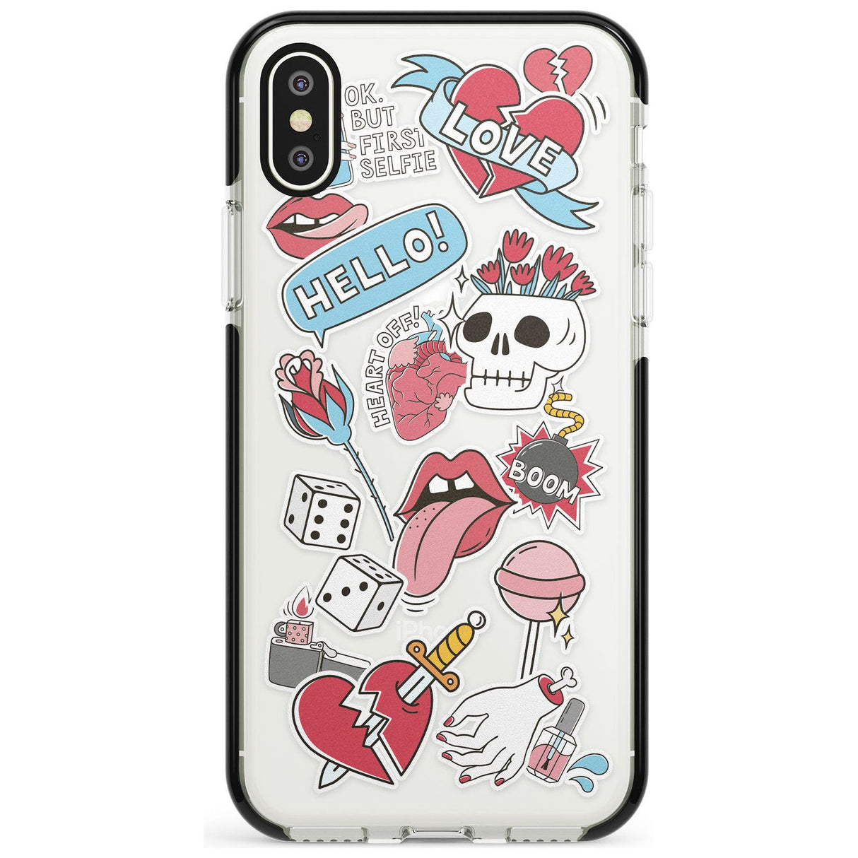 Skull & Flowers Sticker  iPhone Case  Black Impact Phone Case - Case Warehouse