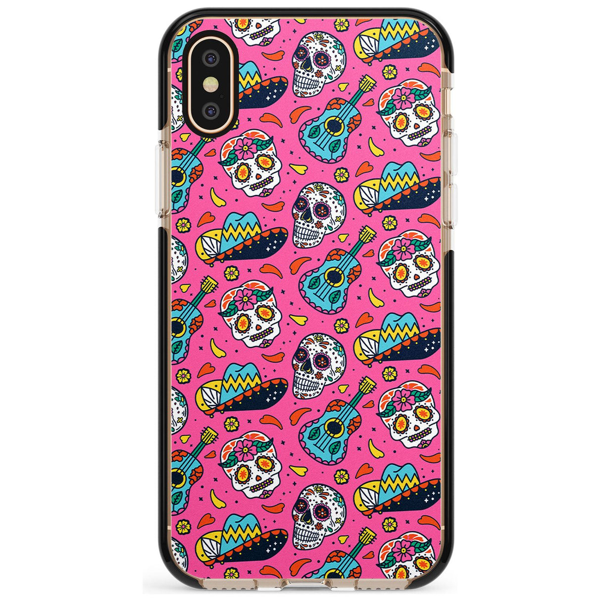 Pink Day of The Dead Pattern Black Impact Phone Case for iPhone X XS Max XR