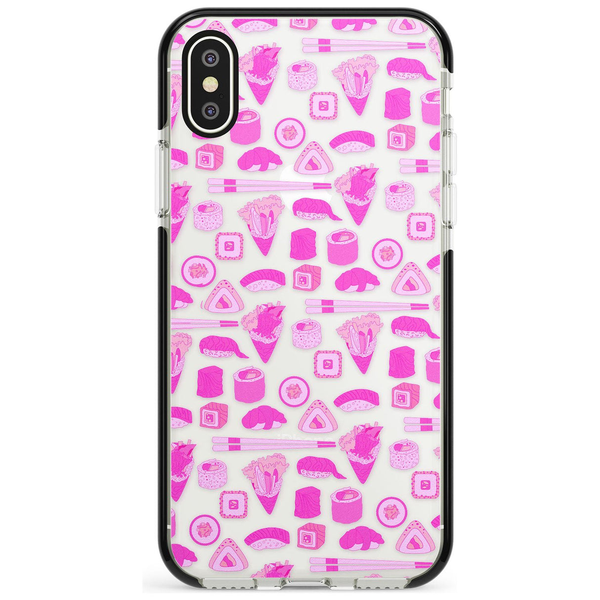 Bright Pink Sushi Pattern Black Impact Phone Case for iPhone X XS Max XR