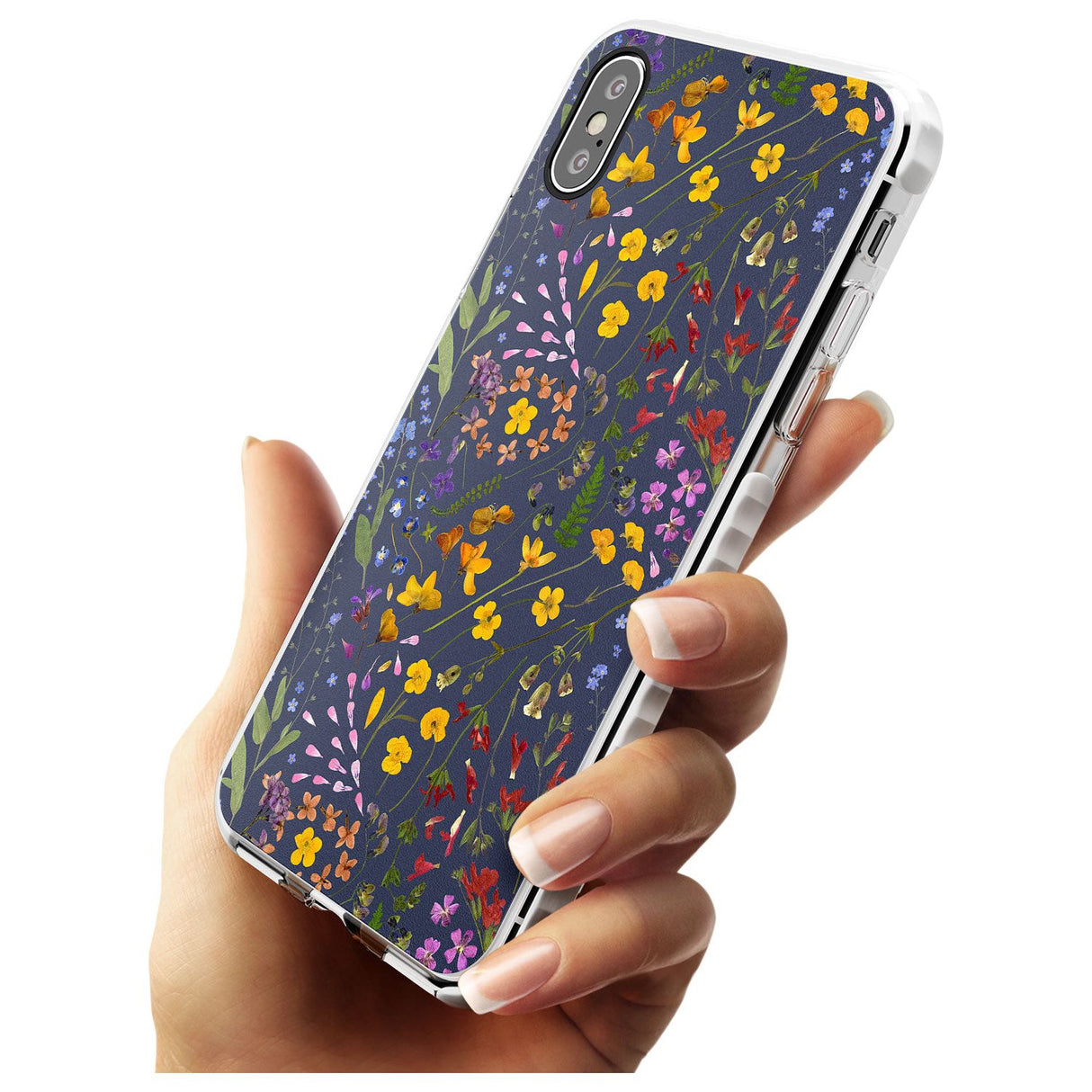 Wildflower & Leaves Cluster Design - Navy Impact Phone Case for iPhone X XS Max XR