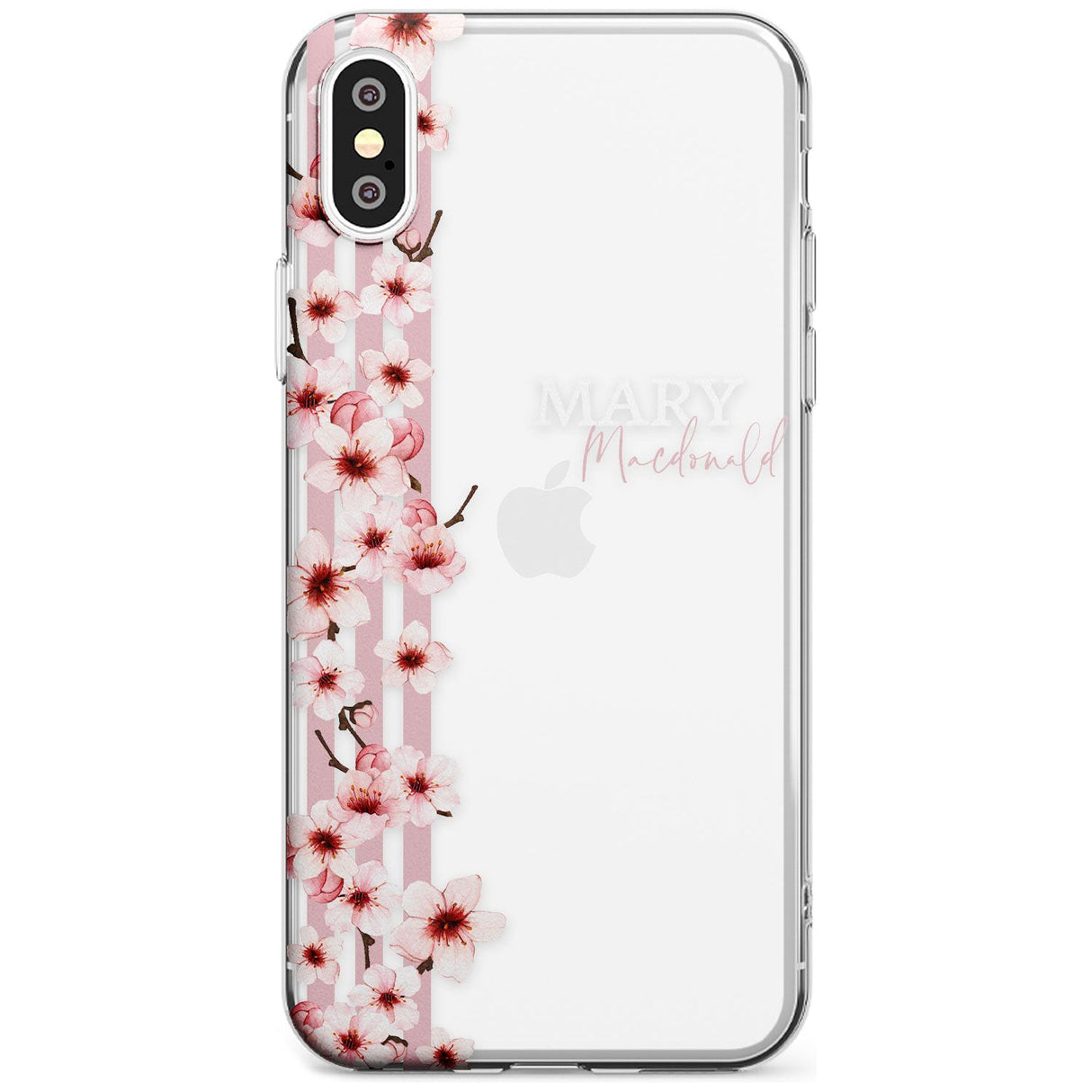 Cherry Blossoms & Stripes Transparent  Black Impact Phone Case for iPhone X XS Max XR