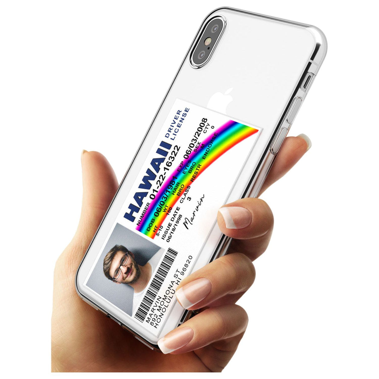 Personalised Hawaii Driving License Slim TPU Phone Blanc Space X XS Max XR