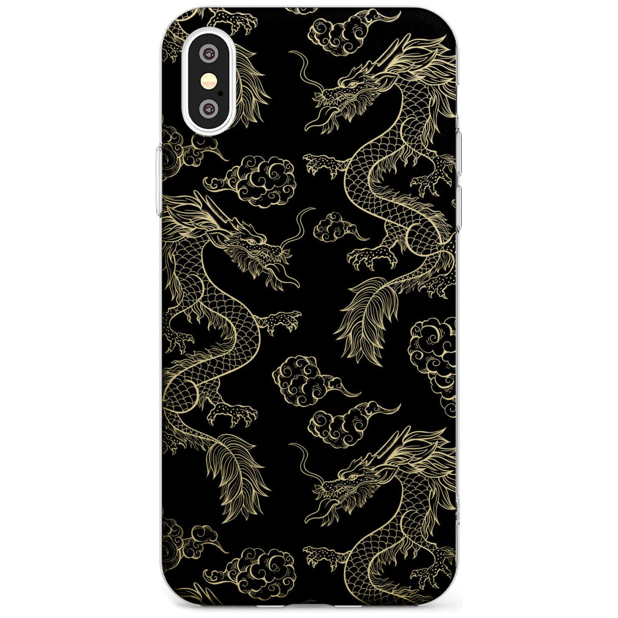 Black and Gold Dragon Pattern Slim TPU Phone Blanc Space X XS Max XR