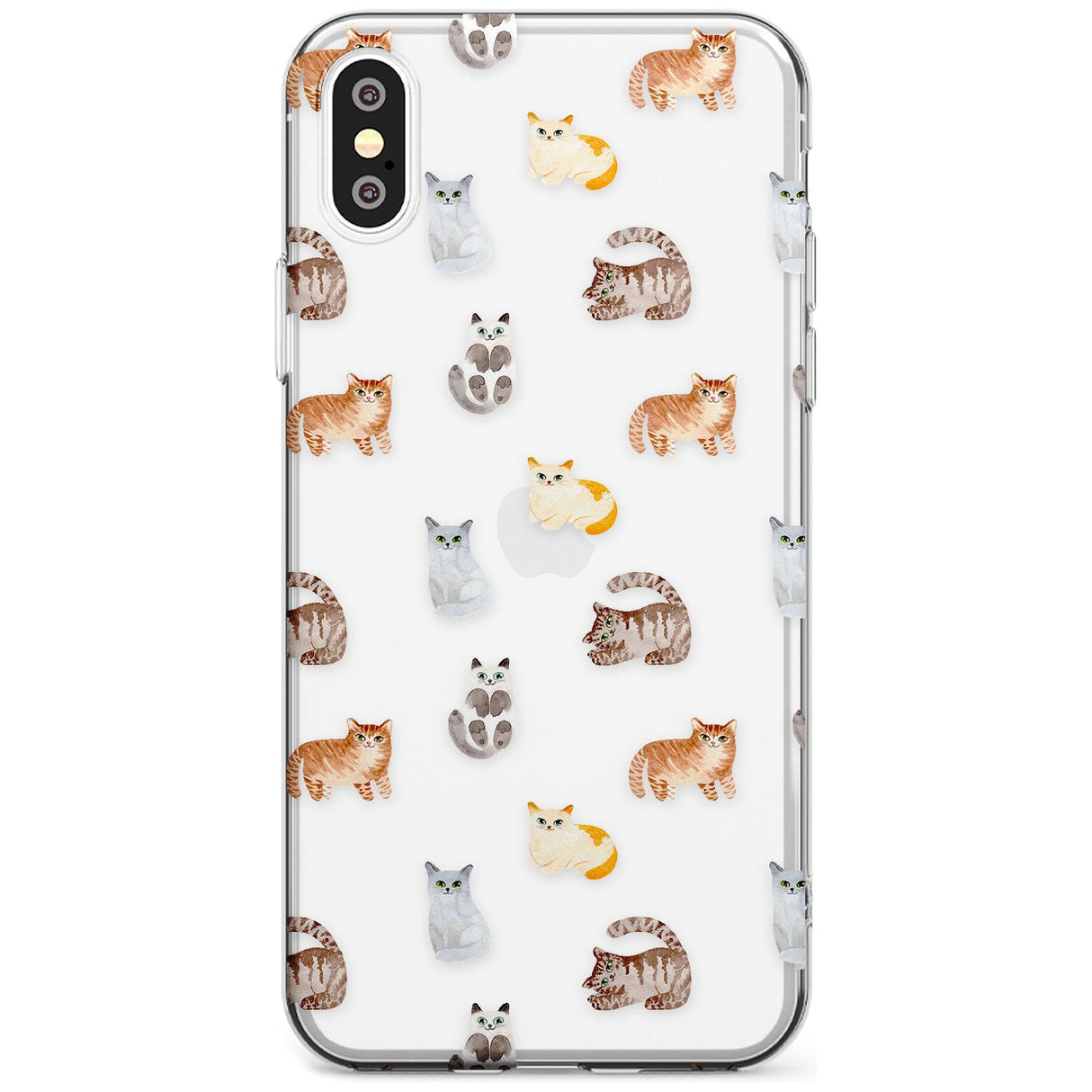 Cute Cat Pattern - Clear Black Impact Phone Case for iPhone X XS Max XR