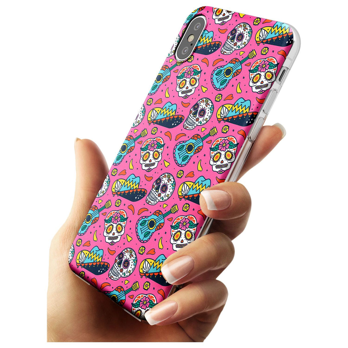 Pink Day of The Dead Pattern Slim TPU Phone Blanc Space X XS Max XR